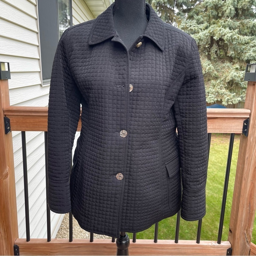 Esprit Quilted Jacket Full Zip Pockets Black Women’s Large Button Lined Y2K